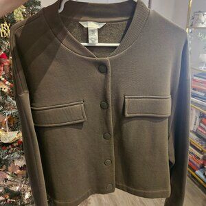 H&M Lightweight Military Style Collarless Cropped Bomber Jacket NWOT